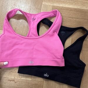 ALO Yoga Ribbed Racerback Sports Bras in Hot Pink and Black